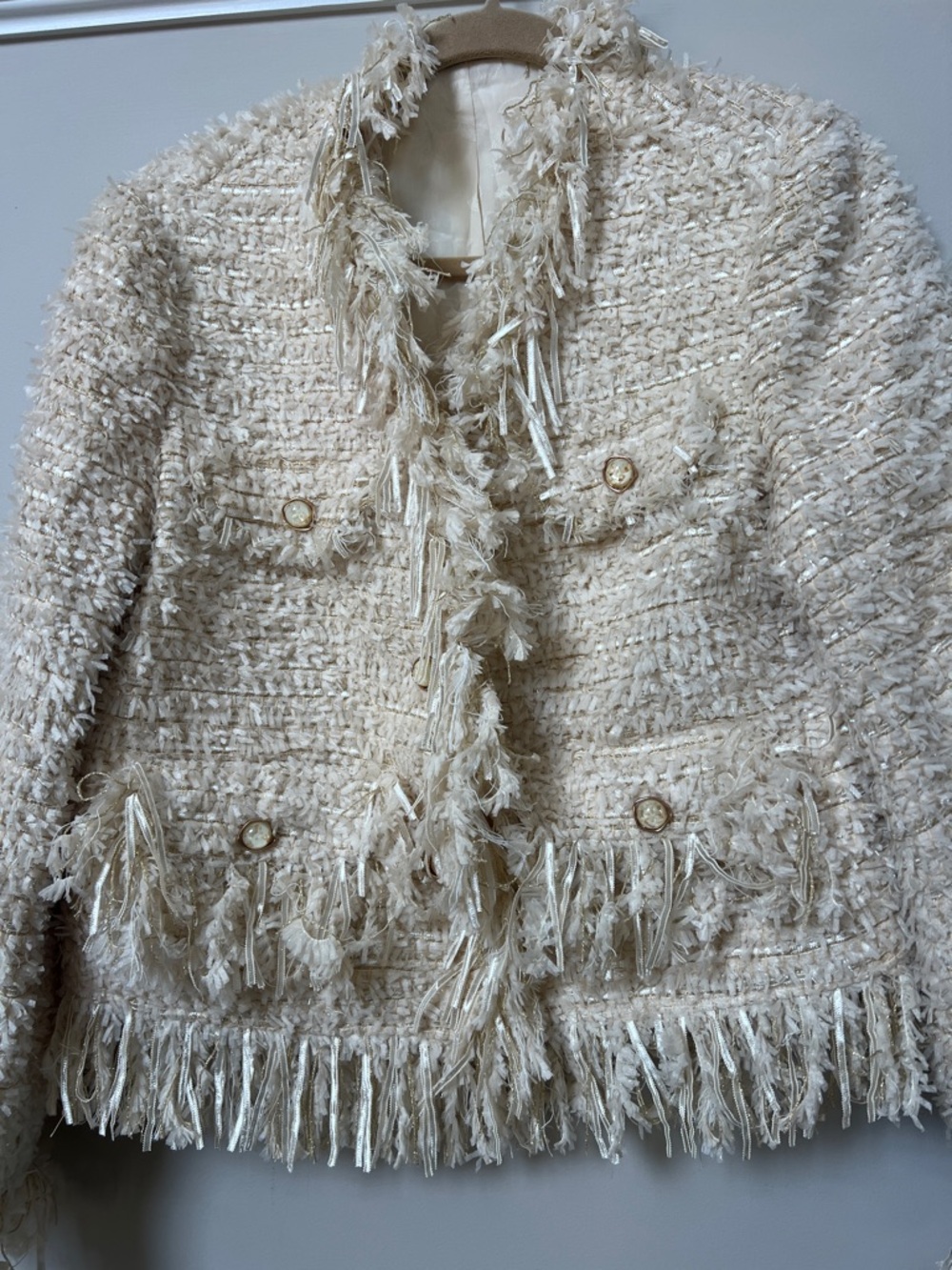 Cream Fringe Tweed Jacket - Picture 4 of 10